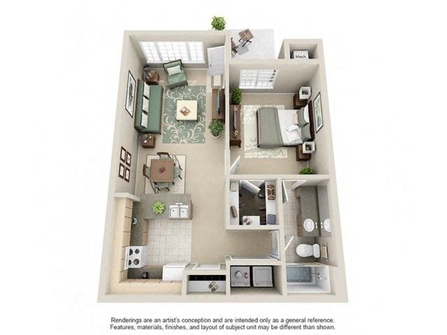 A1- Classic Champions Park Apartments 1 bed 1 bath with classic features 721 sqft