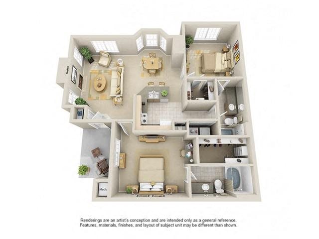 B2 Classic Champions Park Apartments 2 bed 2 bath with classic amenities 1171 sqft