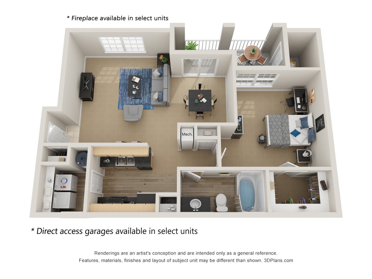 Preserve at Mobbly Bay, A2 layout, 898 square foot one bedroom, one bathroom