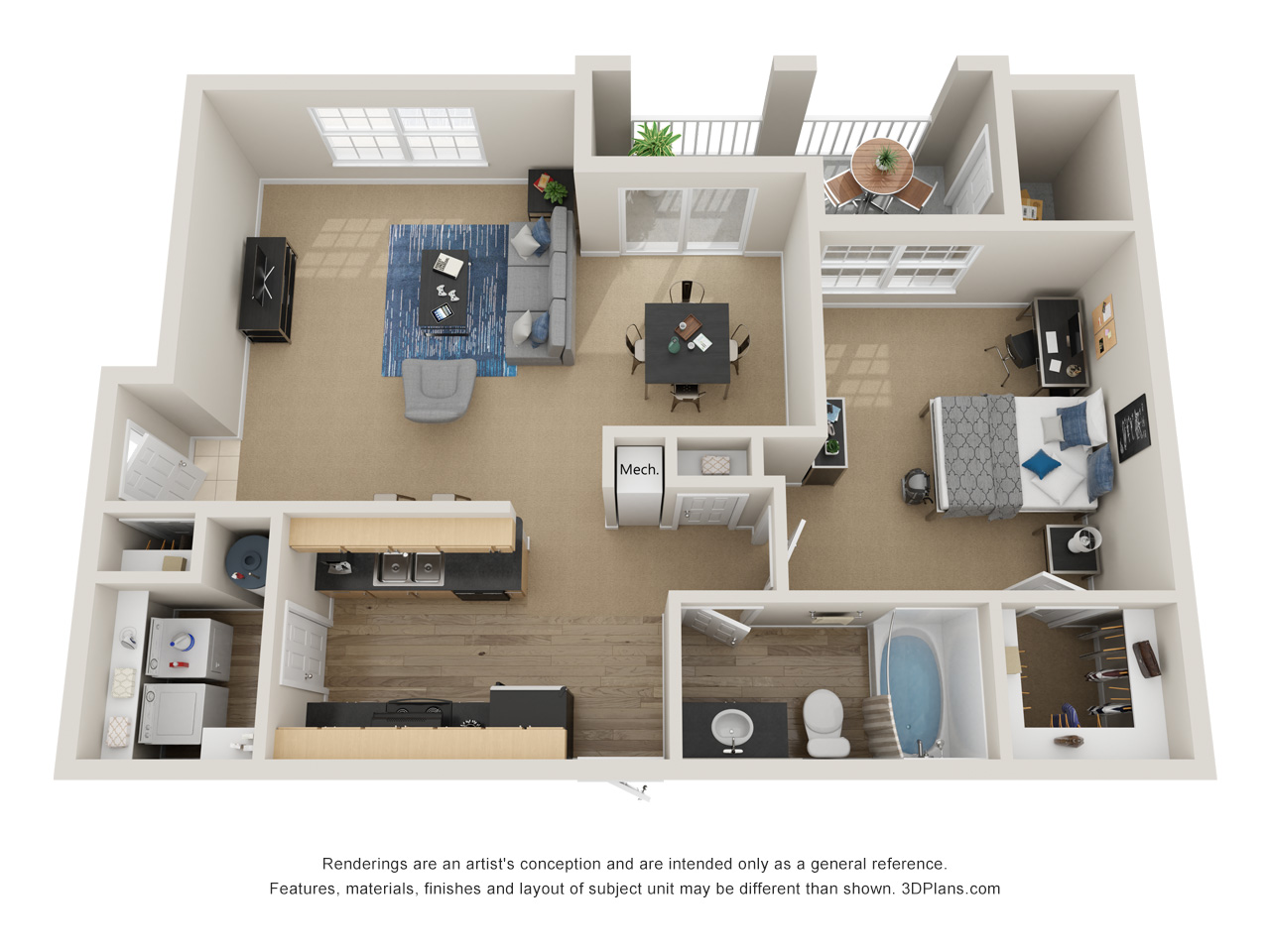 Preserve at Mobbly Bay, A3 layout, 928 square foot one bedroom, one bathroom