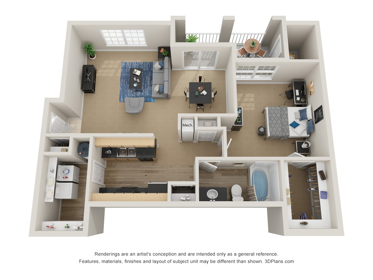 Preserve at Mobbly Bay, A4R layout, 949 square foot one bedroom, one bathroom