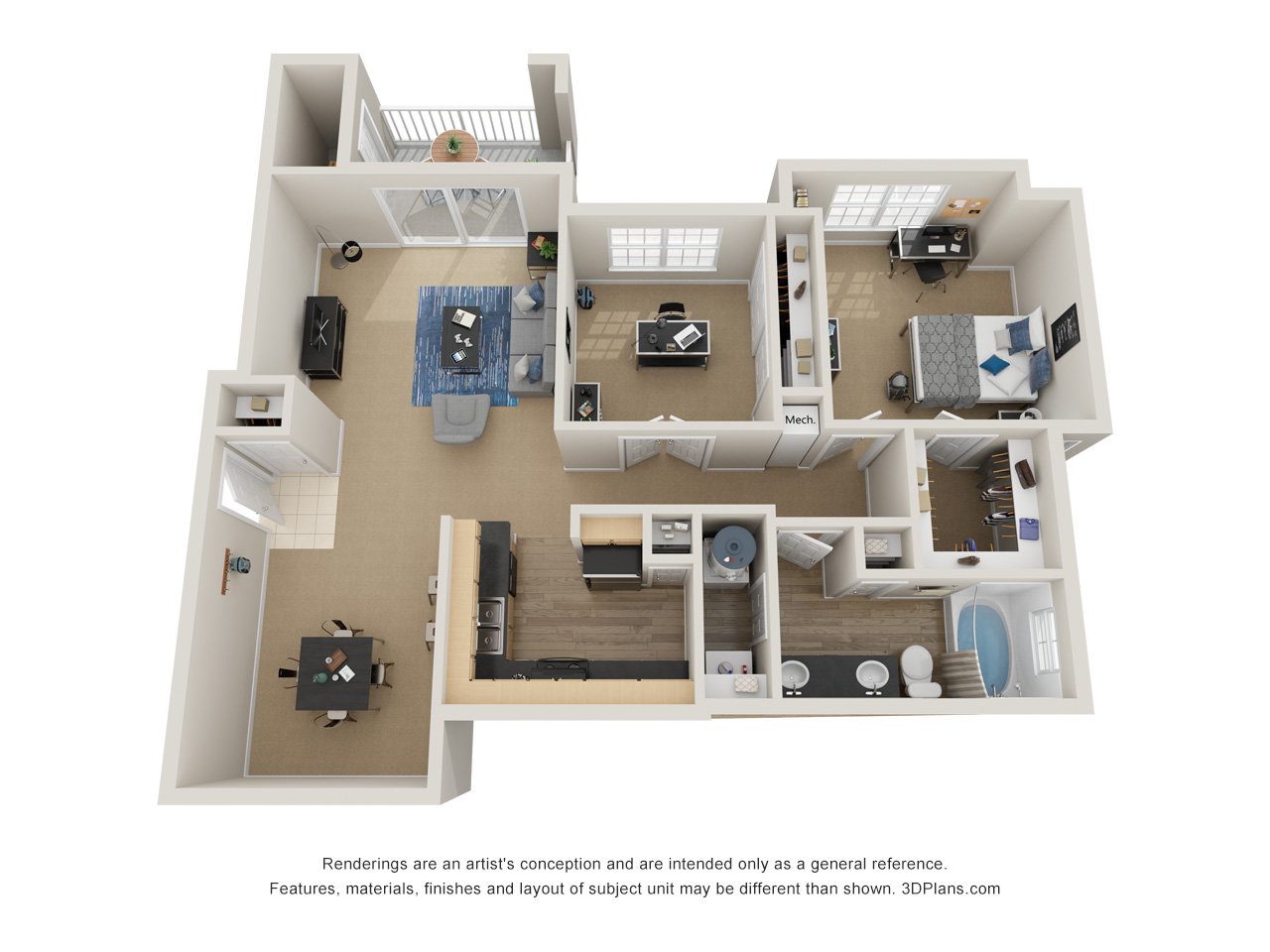 Preserve at Mobbly Bay, A6 layout, 1,074 square foot one bedroom, one bathroom
