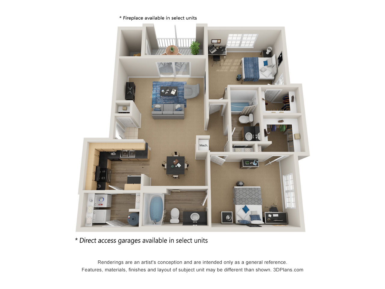 Preserve at Mobbly Bay, B2 layout, 1,158 square foot two bedroom, two bathroom