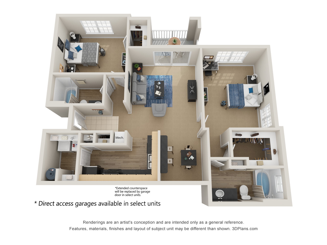 Preserve at Mobbly Bay, B3 layout, 1,186 square foot two bedroom, two bathroom