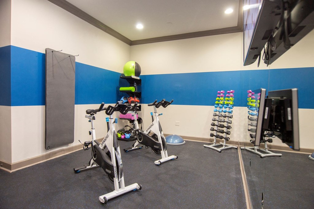 the gym at the flats at big tex apartments