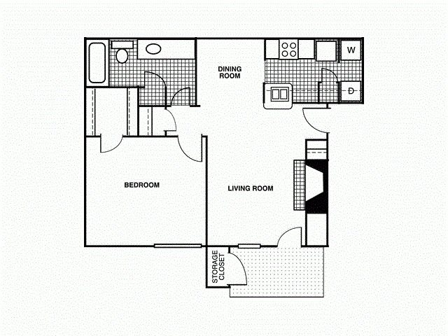 Apartments for rent in Tulsa, OK 1E one bedroom, one bath with walk in closet, dining room, fire place and balcony.