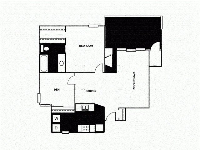 Apartments for rent in Tulsa, OK 1J Downstairs. One bedroom den, one bath with dining room and outdoor patio.