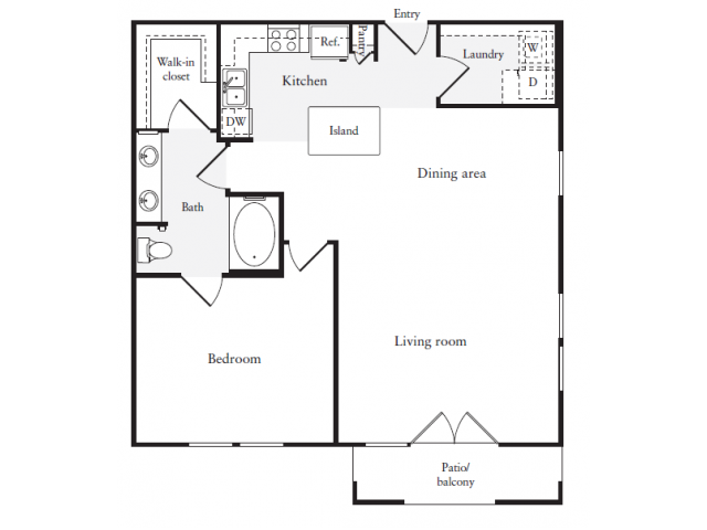 One bedroom, one bathroom with private patio
