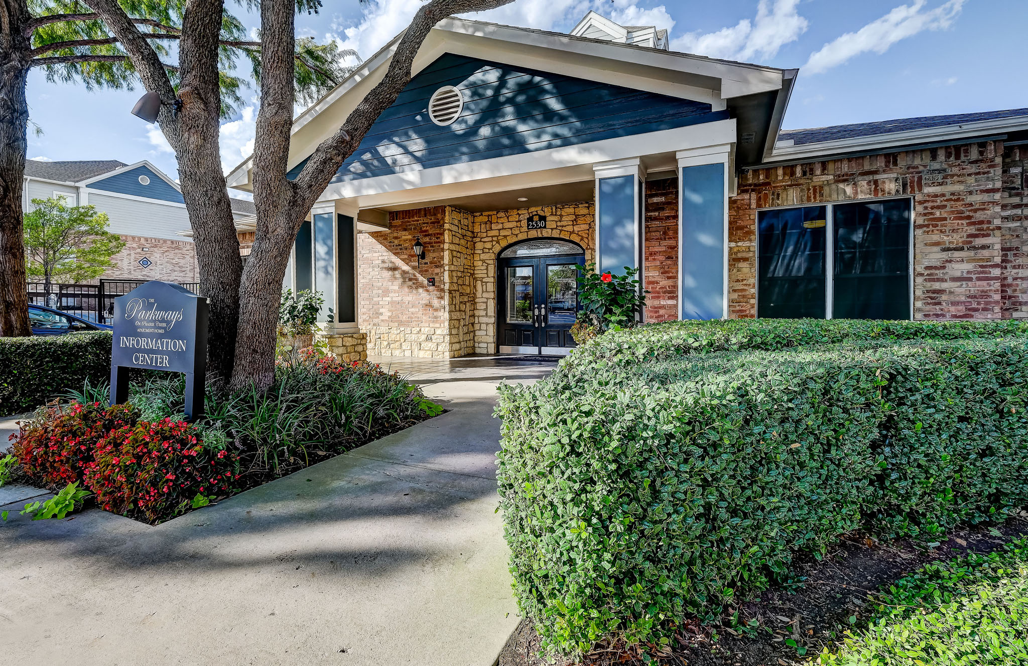 Parkways on Prairie Creek is surrounded by lush landscaping