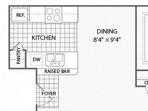 Apartments for Rent in Grand Prairie, Texas Three bedroom, two bathroom with private patio and open concept living room