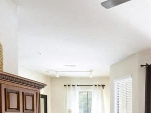 Living room with ceiling fan, wood-style floors and balcony access