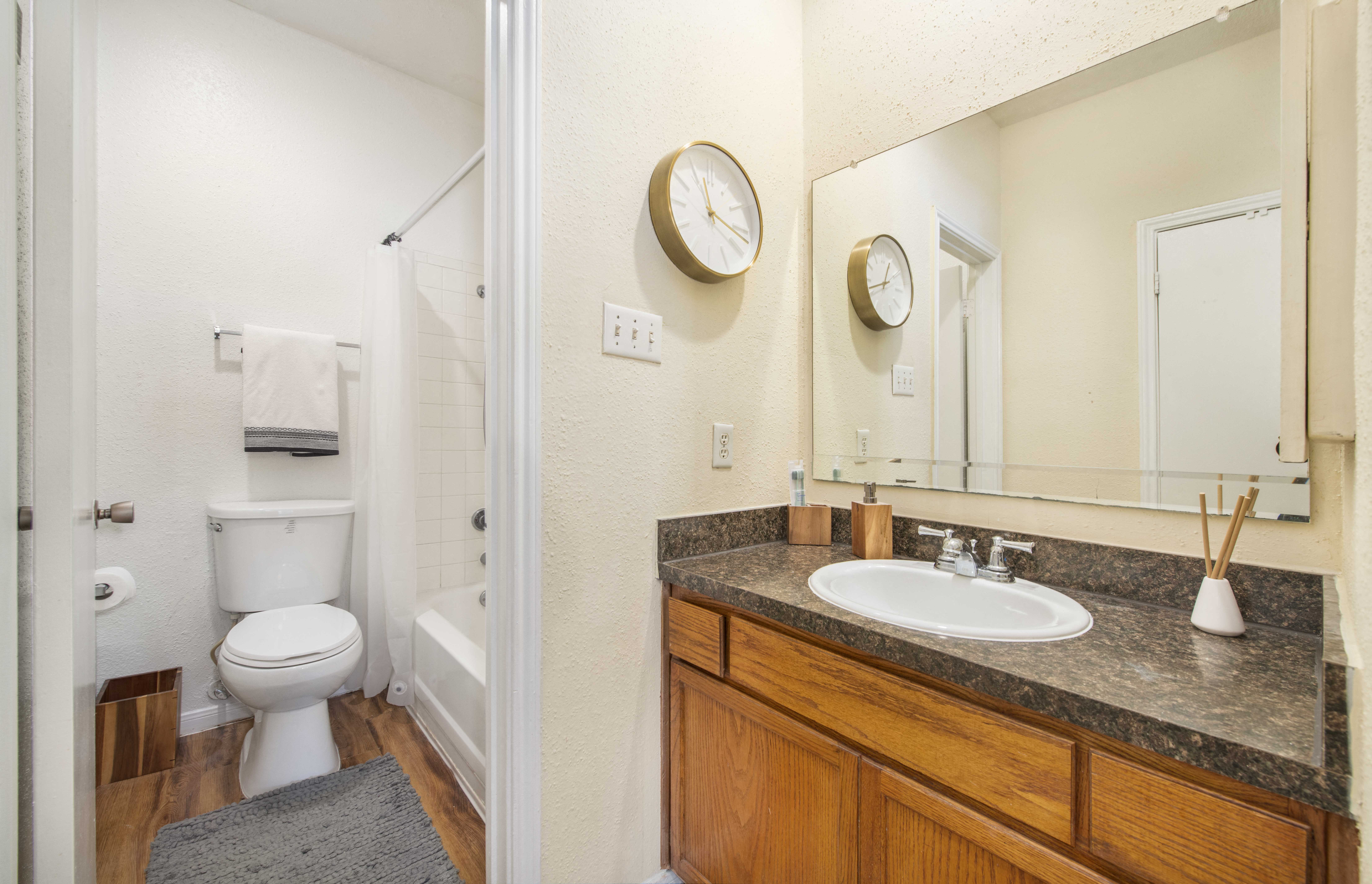 a bathroom with a sink and a toilet and a mirror