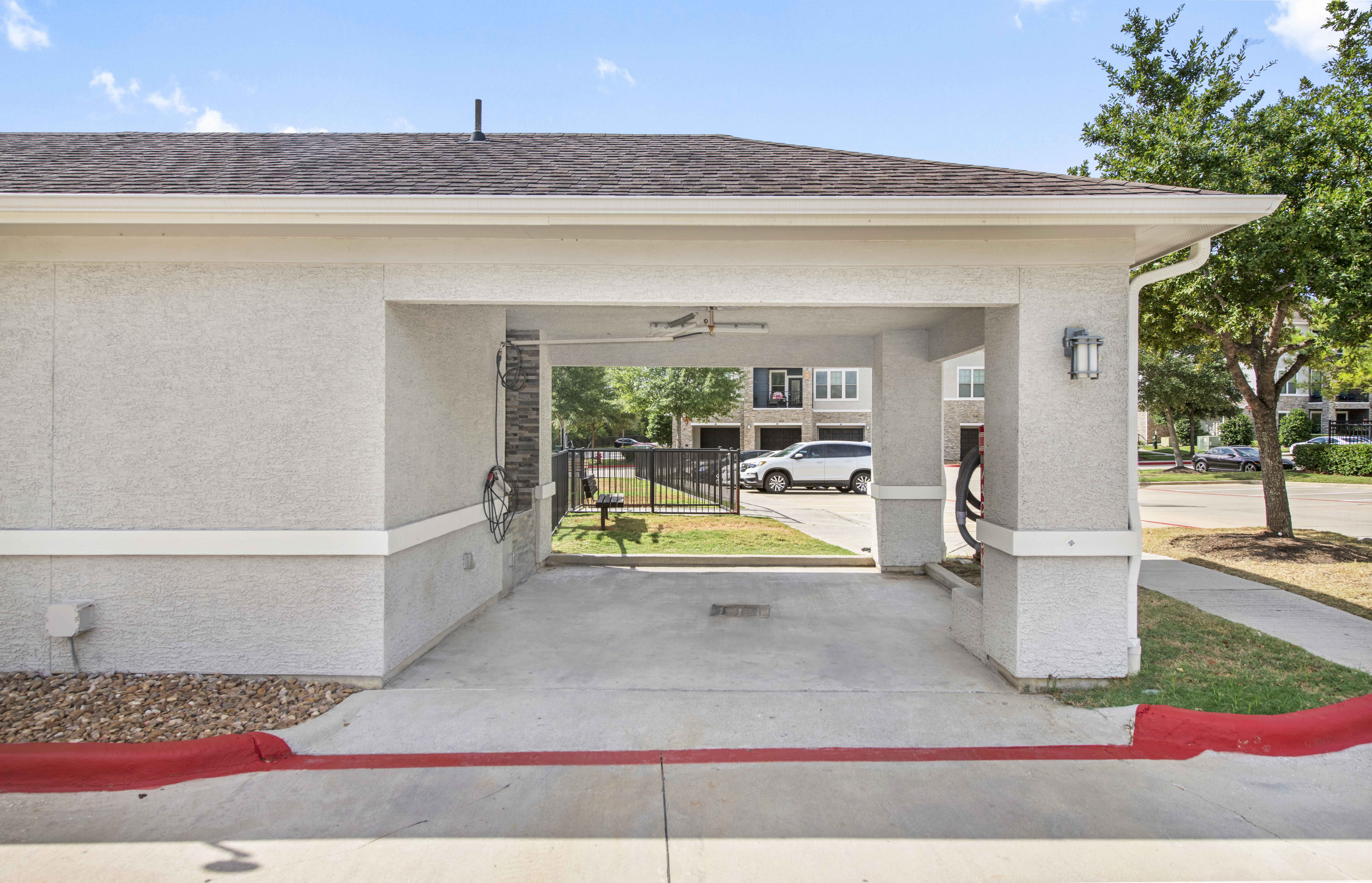 the parking garage at the apartments for rent