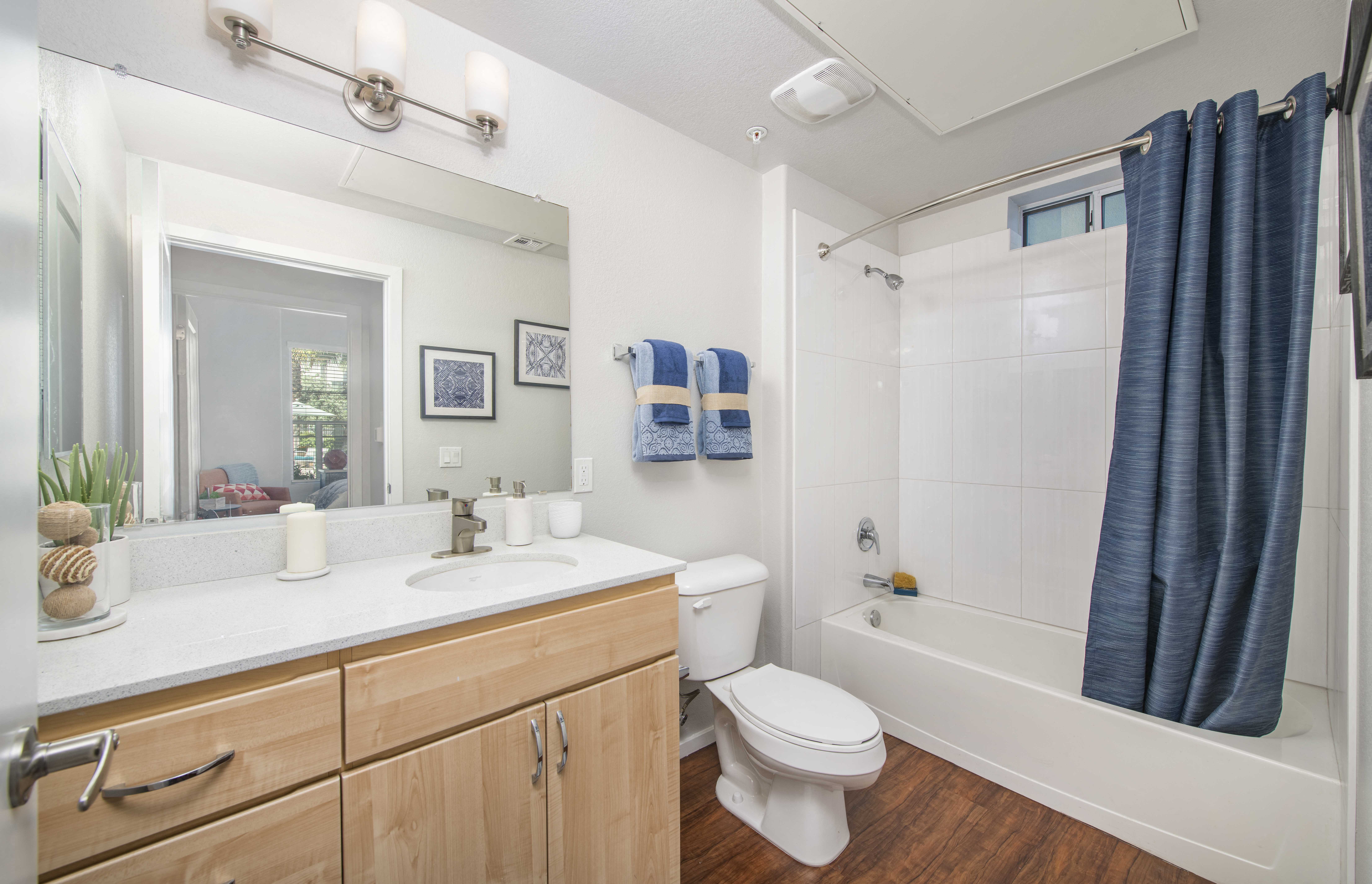 a bathroom with a shower toilet and sink and a mirror