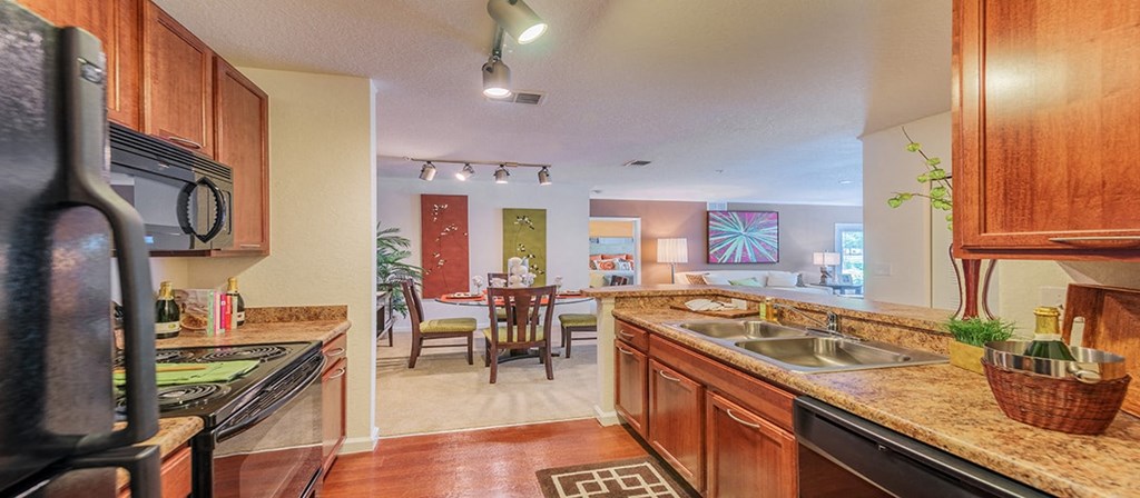 a kitchen with a sink and a counter top