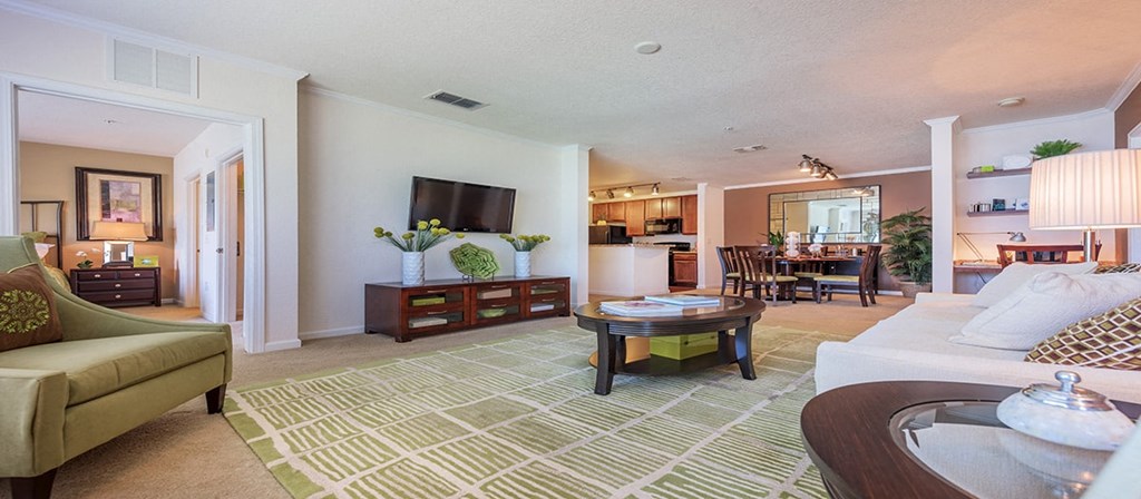 a living room with a couch and a table