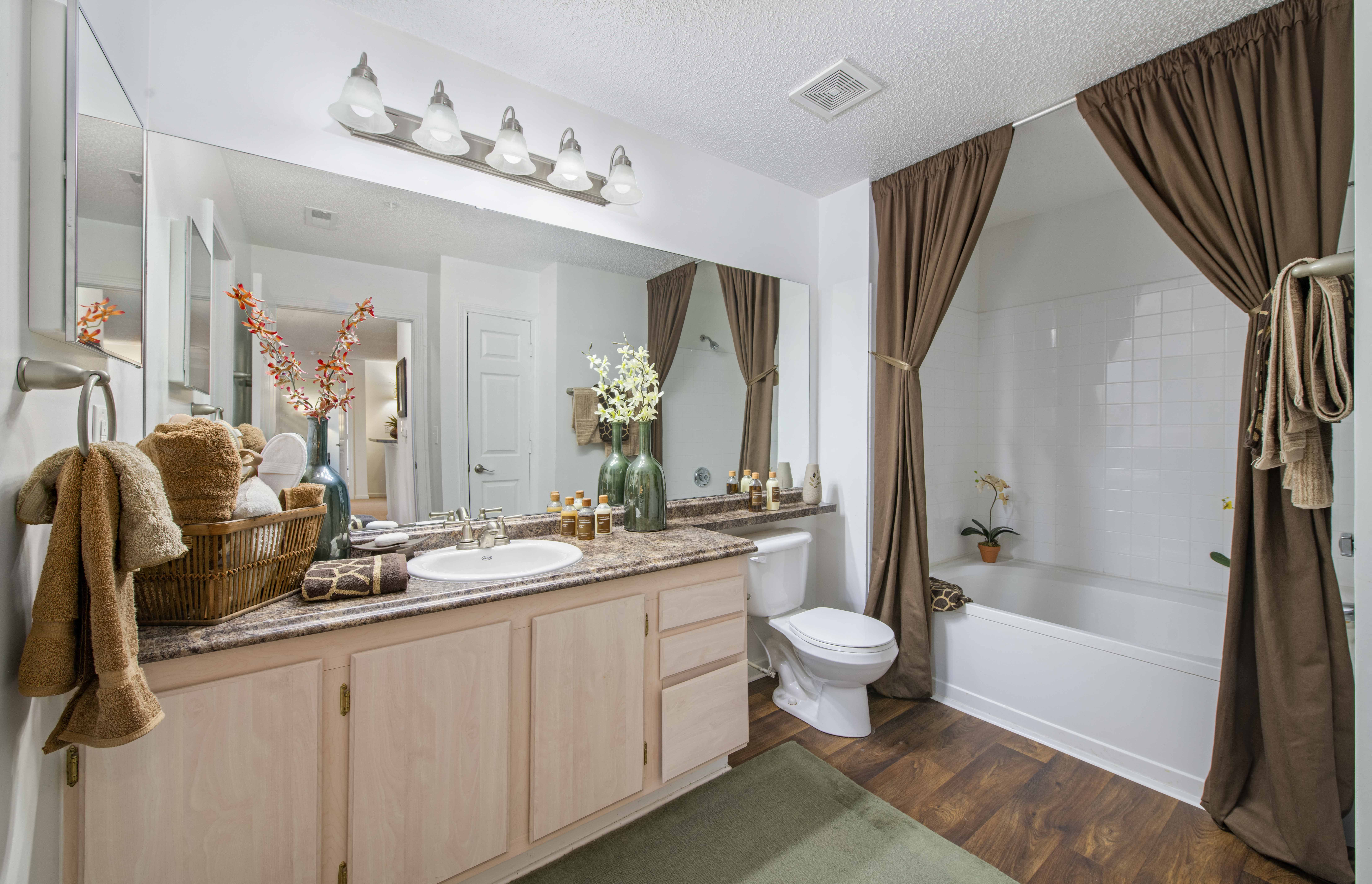 a bathroom with a sink and a toilet and a tub