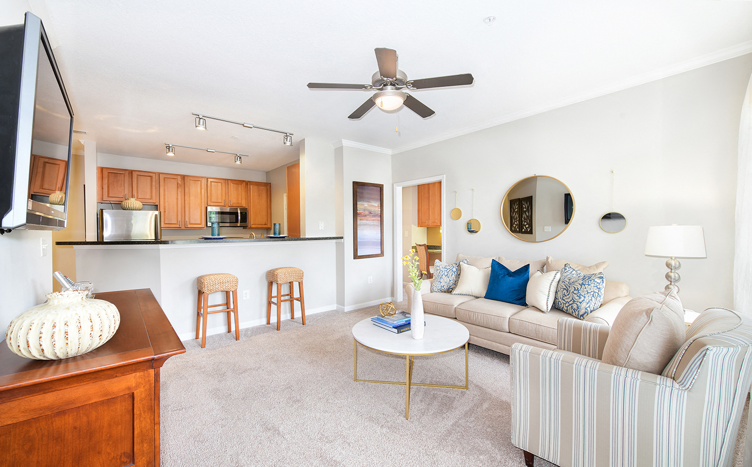 a living room with a couch and a table