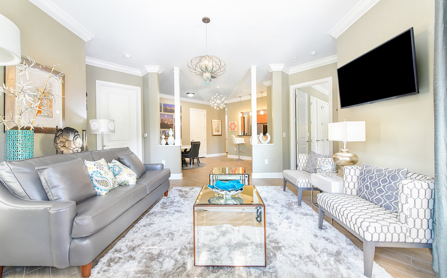 a living room with two couches and a coffee table