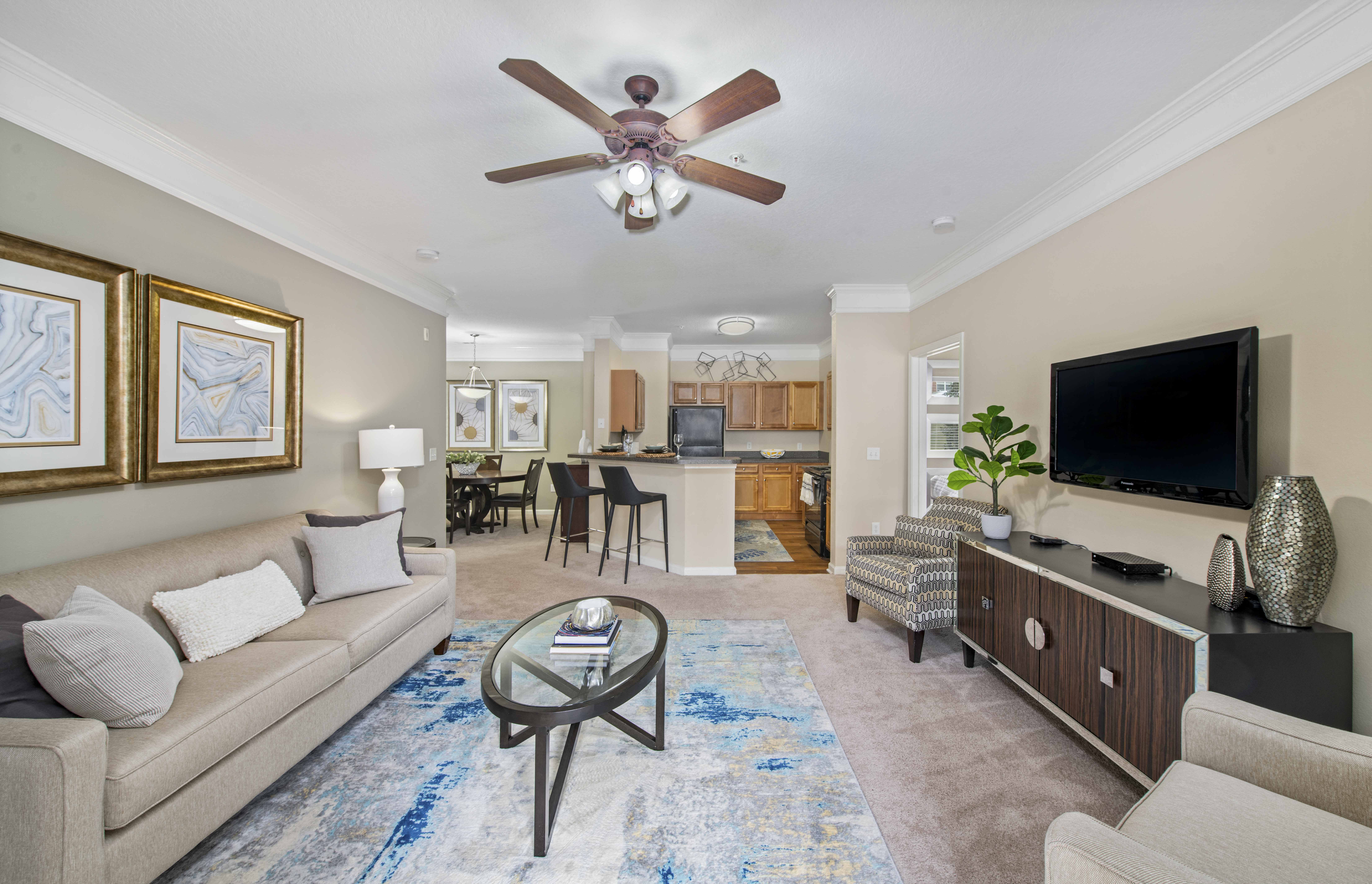 a living room with a couch and a tv