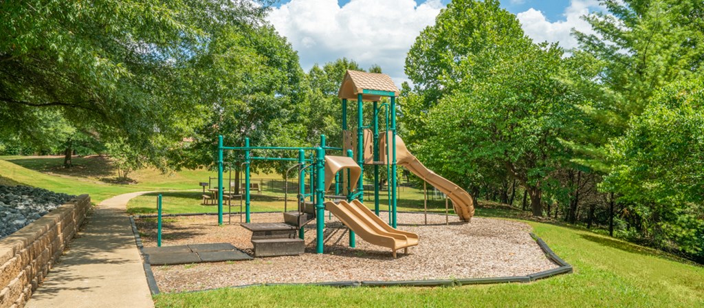 a playground with a slide in a park