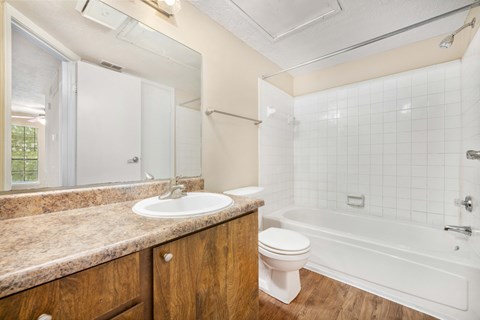 a bathroom with a sink toilet and a tub