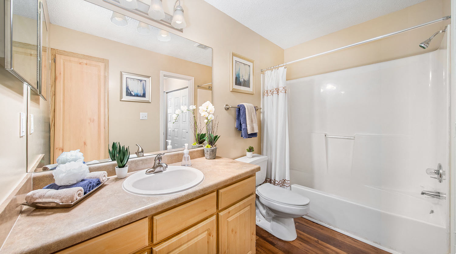 a bathroom with a sink and a toilet and a shower