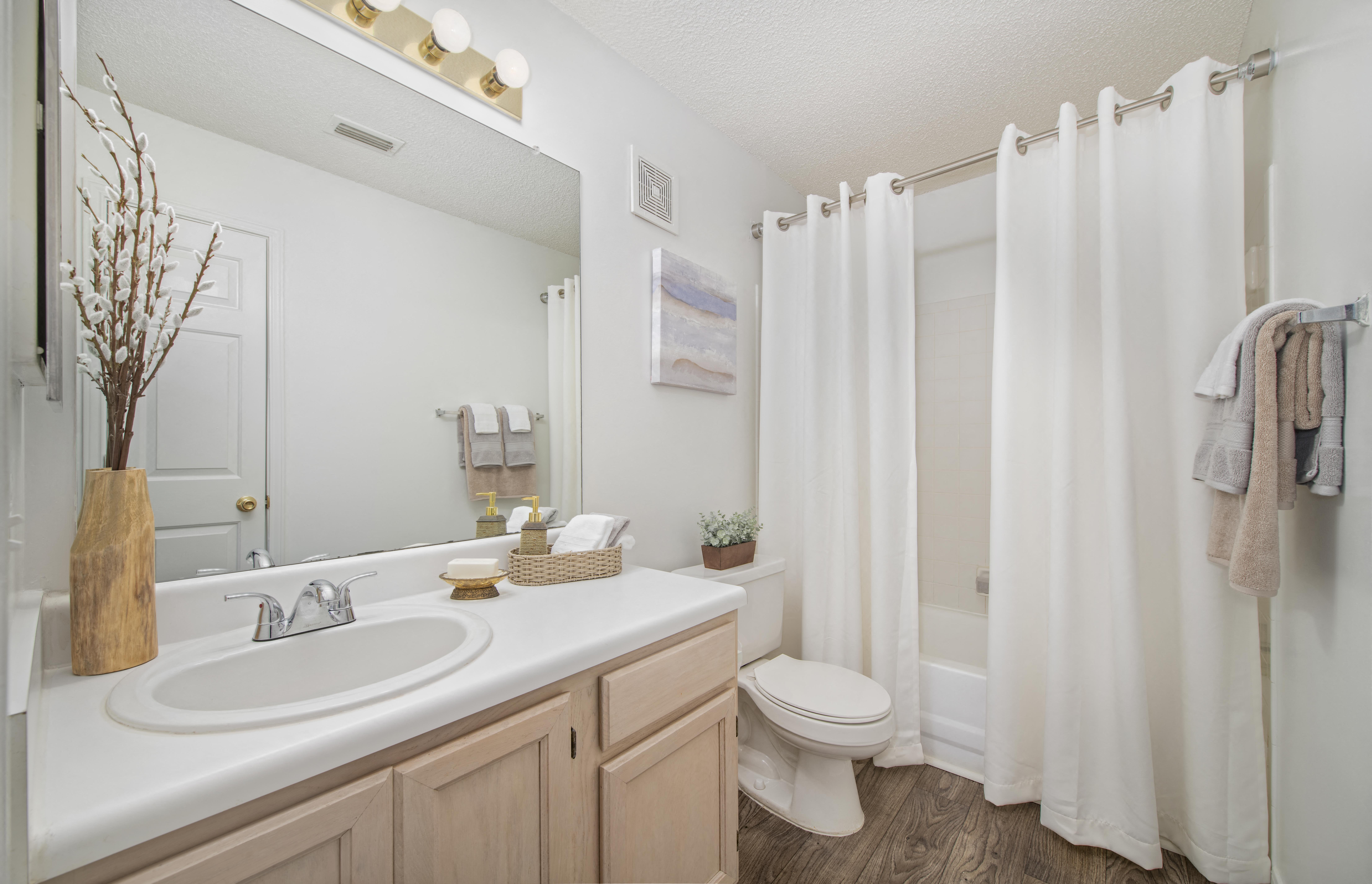 a bathroom with a sink and a toilet and a shower