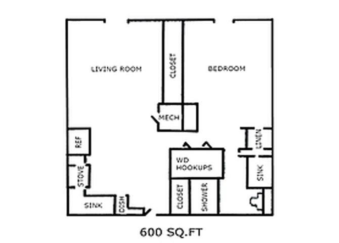 1 Bedroom 1 Bathroom Floor Plan