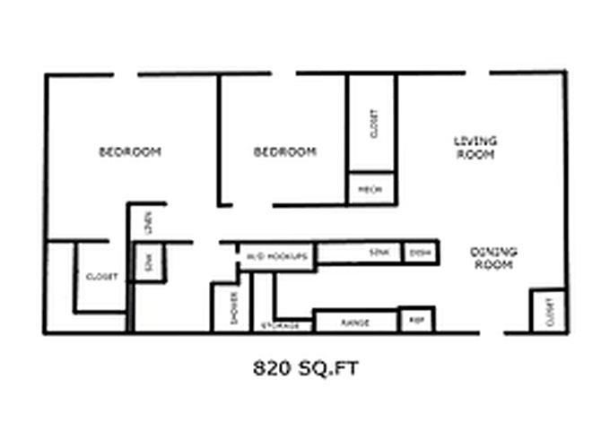 2 Bedroom 1 Bathroom Floor Plan
