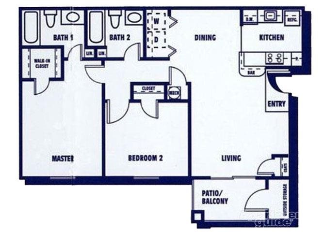 2 Bedroom 2 Bathroom Floor Plan