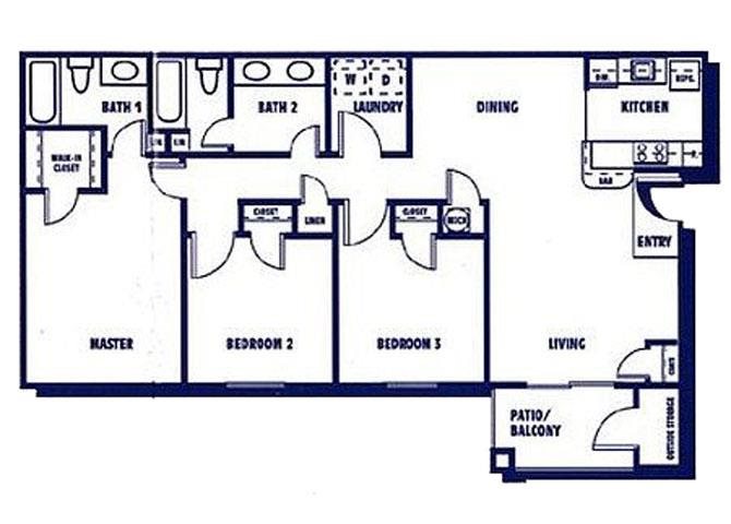 3 Bedroom 2 Bathroom Floor Plan