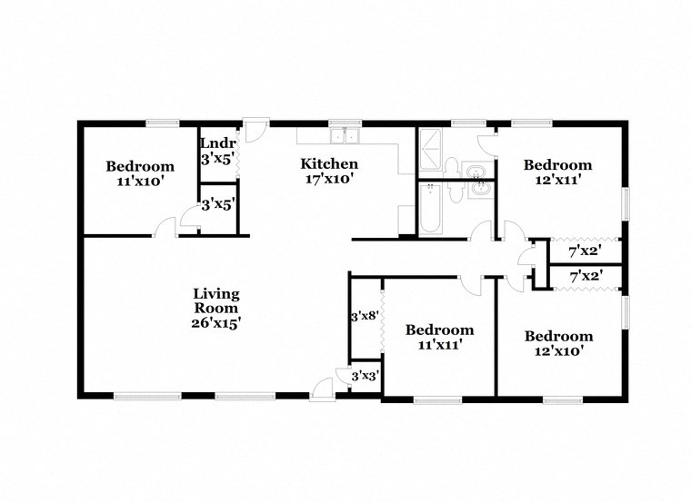 floor plan of the second floor of a house with a kitchen and bedrooms