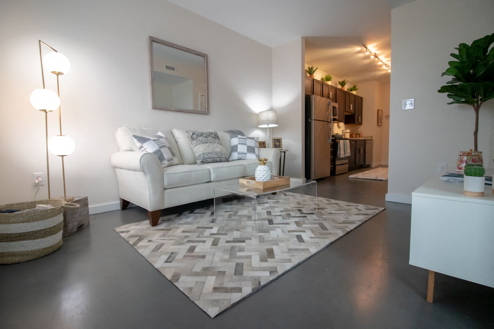 The A2 Floorplan features 610 Sq. Ft. with a galley style kitchen off the front door.