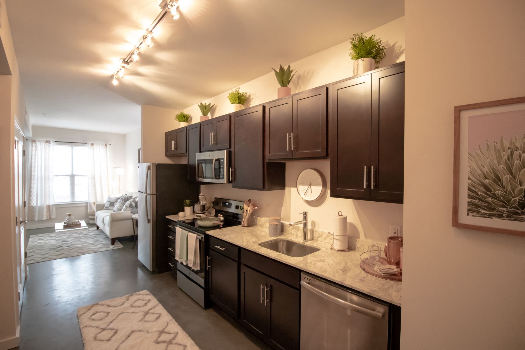 All kitchens at Penstock Quarter apartments in Henrico VA feature Stainless Steel Appliances, granite counter tops and an under mount sink.