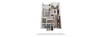 1 bedroom 1 bathroom apartment floor plan with porch/balcony