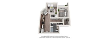1 bedroom 1 bathroom apartment floor plan with porch/balcony