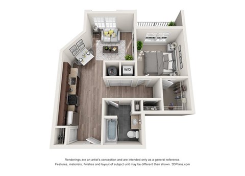 1 bedroom 1 bathroom apartment floor plan with porch/balcony