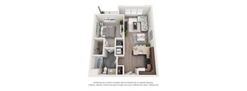 1 bedroom 1 bathroom apartment floor plan with porch/balcony