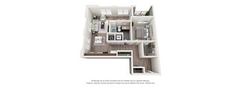 1 bedroom 1 bathroom apartment floor plan with porch/balcony