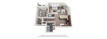 1 bedroom 1 bathroom apartment floor plan with porch/balcony
