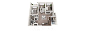 2 bedroom 1 bathroom apartment floor plan with porch/balcony