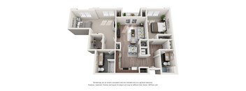 2 bedroom 1 bathroom apartment floor plan with porch/balcony