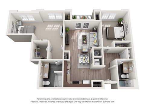 2 bedroom 1 bathroom apartment floor plan with porch/balcony
