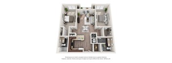 2 bedroom 1 bathroom apartment floor plan with porch/balcony