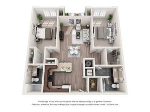 2 bedroom 1 bathroom apartment floor plan with porch/balcony