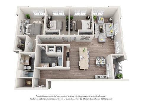 3 bedroom 2 bathroom apartment in libbie-mill midtown floor plan with porch/balcony