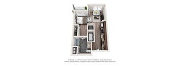 studio apartment 1 bedroom 1 bathroom floor plan with porch/balcony