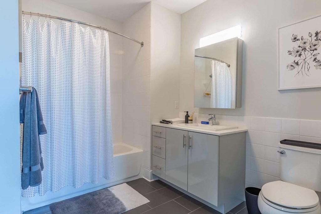 a bathroom with a shower and a sink and a toilet