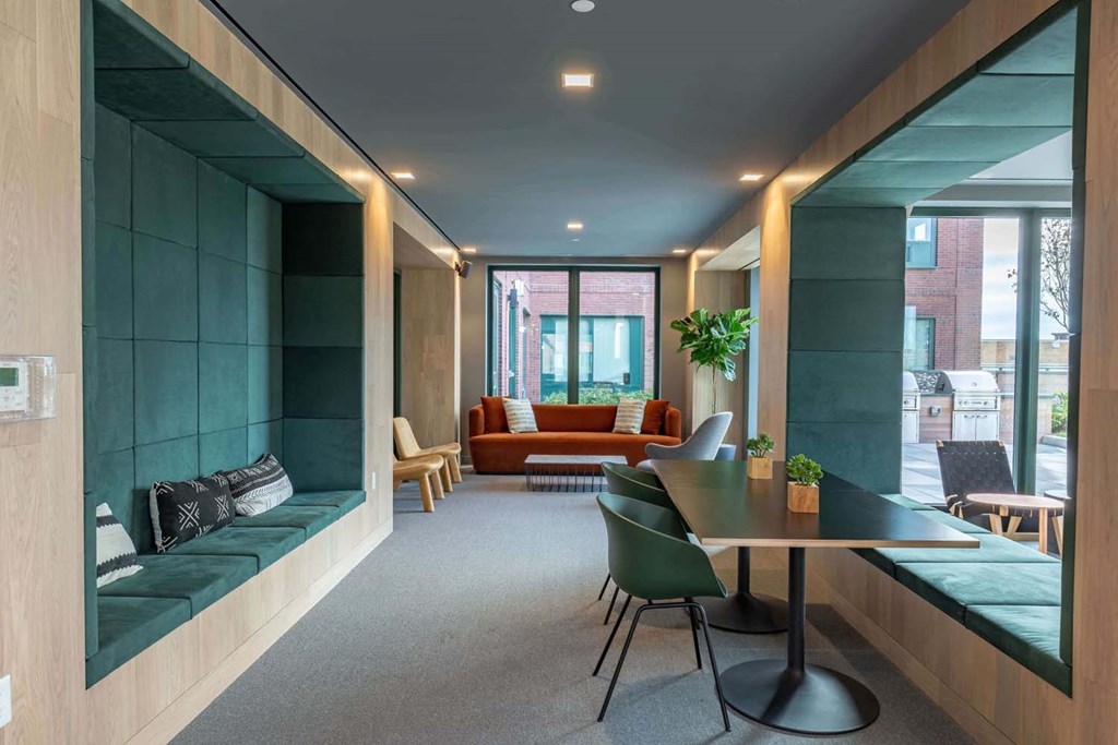 a living room with a couch and a table